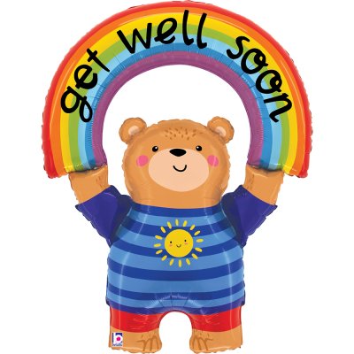 Get Well Soon Rainbow Bear Supershape Foil Balloon