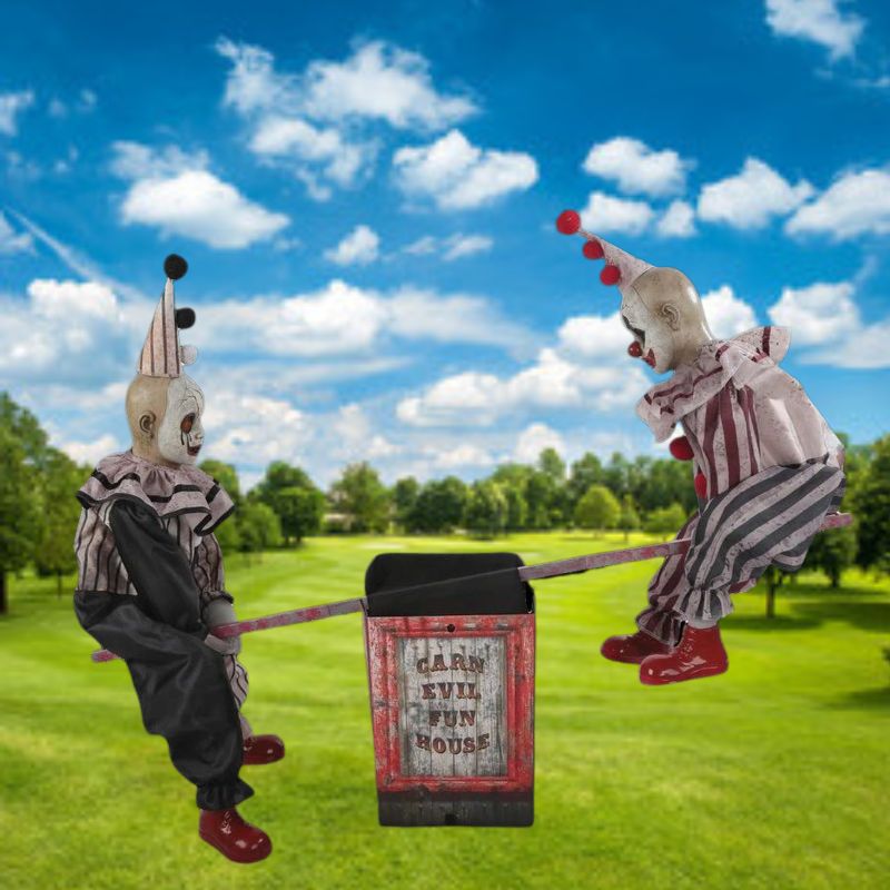 Colorful and playful animated see saw clowns prop, perfect for adding fun to any event or performance