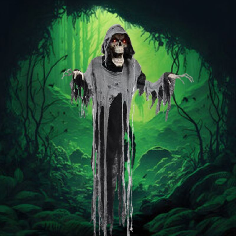 Spooky and eerie 72 inch Animated Hanging Reaper Halloween decoration
