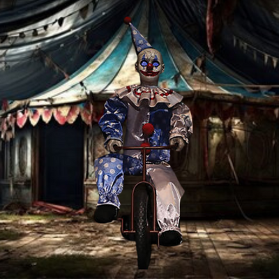32 Animated Tricycle Clown Doll with Colorful Outfit and Smiling Face