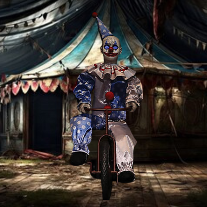 32 Animated Tricycle Clown Doll with Colorful Outfit and Smiling Face
