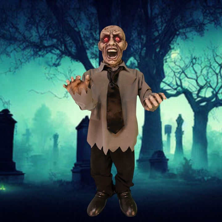 Life-sized 36 Twisting Zombie Animated Prop with realistic motion and sound effects for Halloween decoration