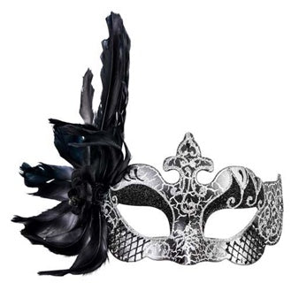 Feathered Eye Mask Silver and Black