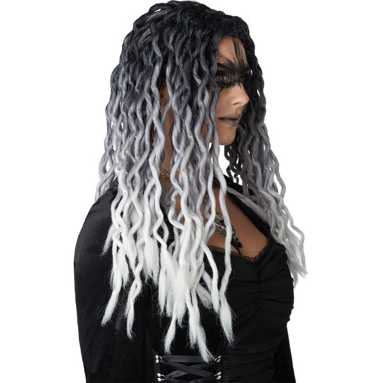 Ombre Black and Grey Crinkle Dreads Wig