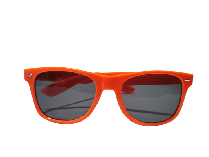 Neon glasses with pink frames and colorful lenses for festival fashion