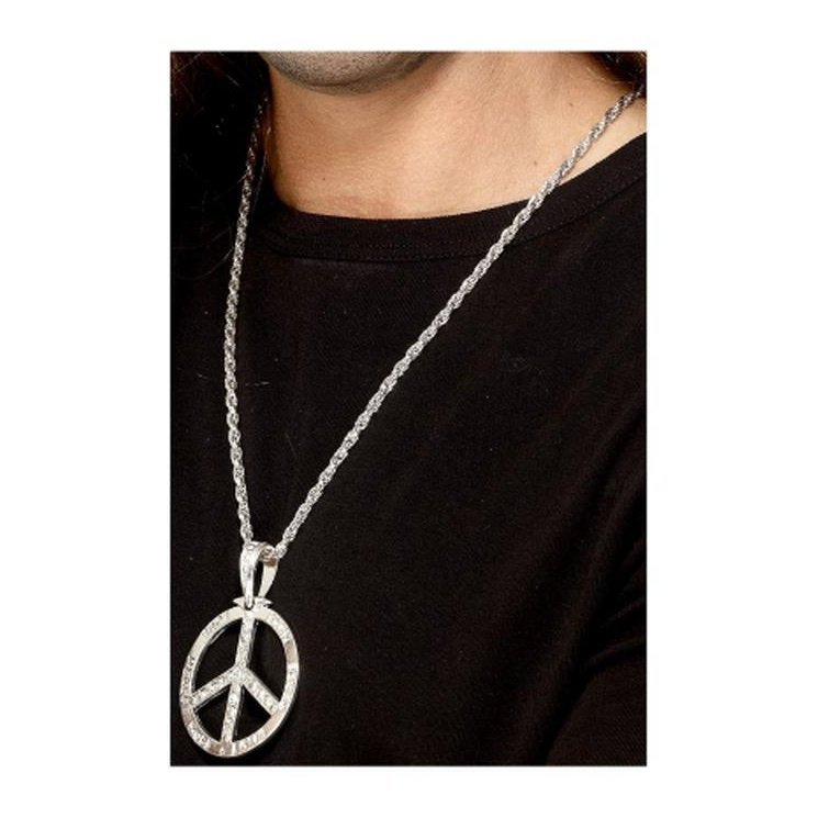 A colorful and vibrant '60s Peace Sign Hippie Medallion with intricate detailing and a retro design, perfect for adding a fun and nostalgic touch to any outfit