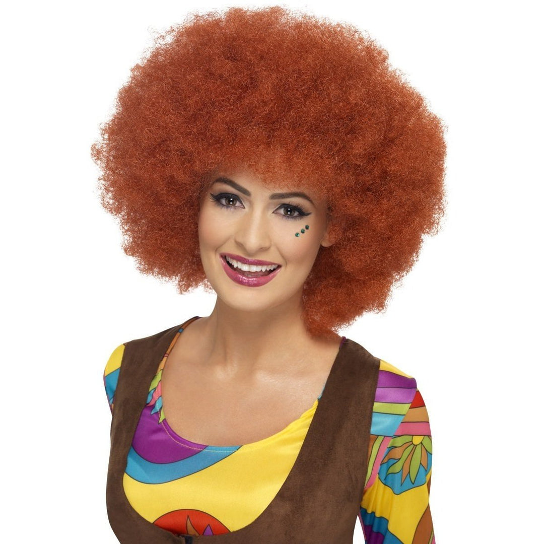 Long and curly black '60s Afro wig with a voluminous crown