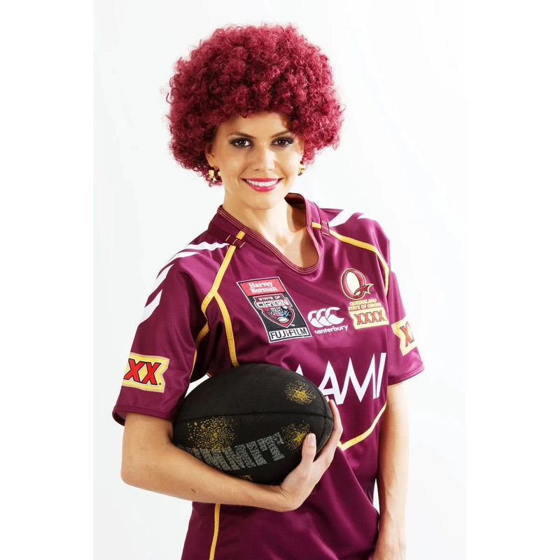 Queensland Maroons Afro Wig – Maroon Curly Fan Wig