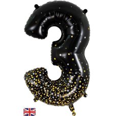 Sparkling Fizz Black & Gold Number 3 Foil Balloon 86cm