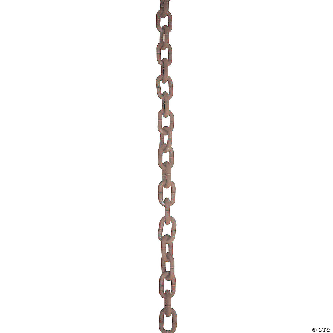 A close-up image of a black plastic iron chain prop for stage and set decorating