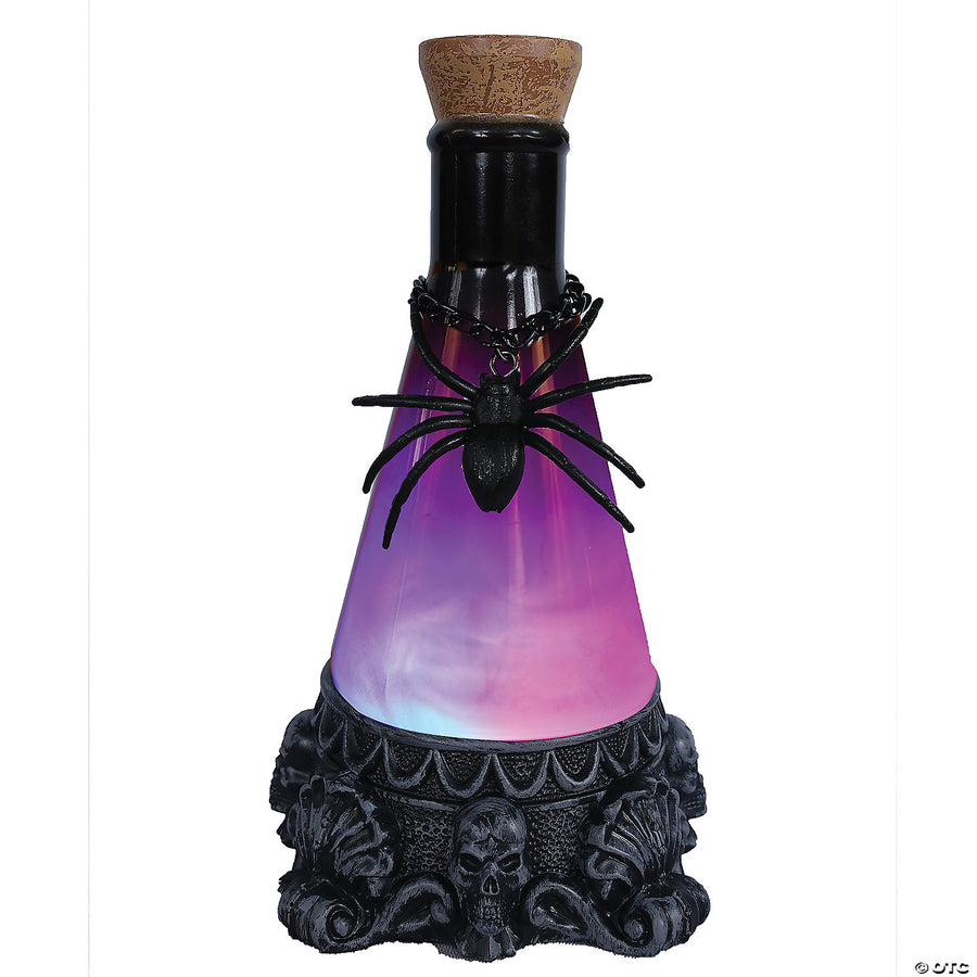 Shimmering pink glass potion bottle with cork stopper and delicate filigree design