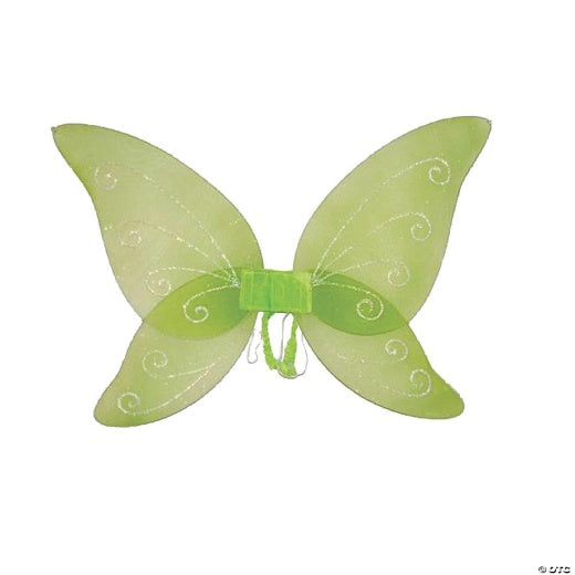 A pair of beautiful and sparkly green child fairy wings for costume play and imaginative play