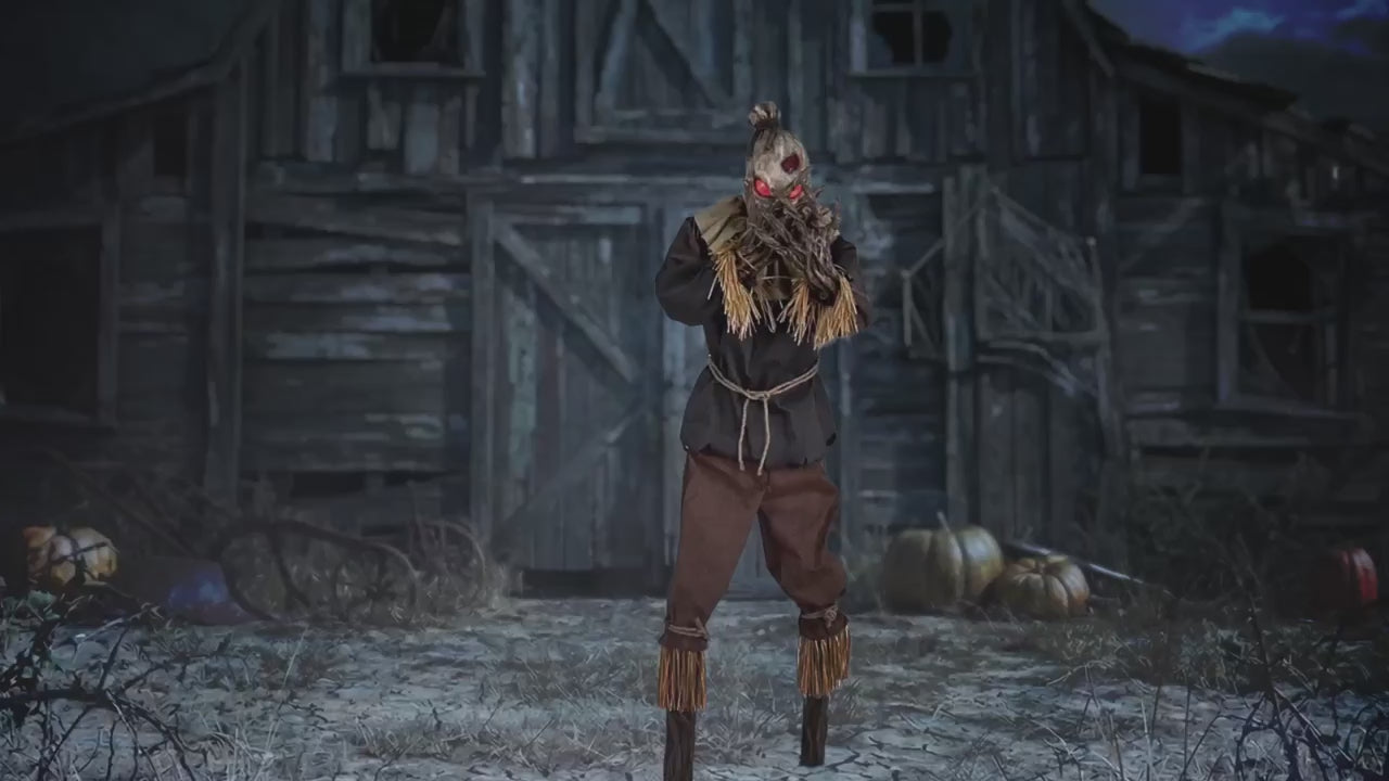Load video: 7 Ft. Animated Light-Up Grim Stalker Scarecrow