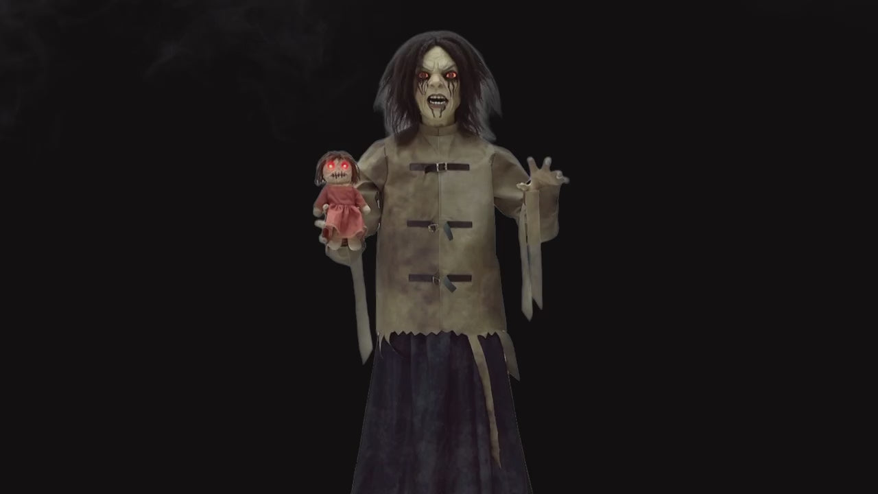 Load video: 5 Ft. Maniac Mary in a Straitjacket with Doll
