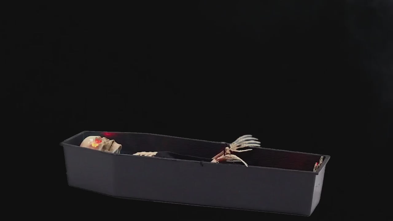 Load video: 47" Animated Light-Up Rising Skeleton in Coffin