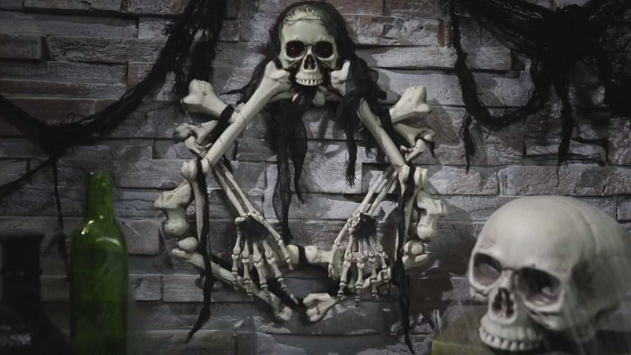 16.5" Lightup Skeleton Halloween Wreath