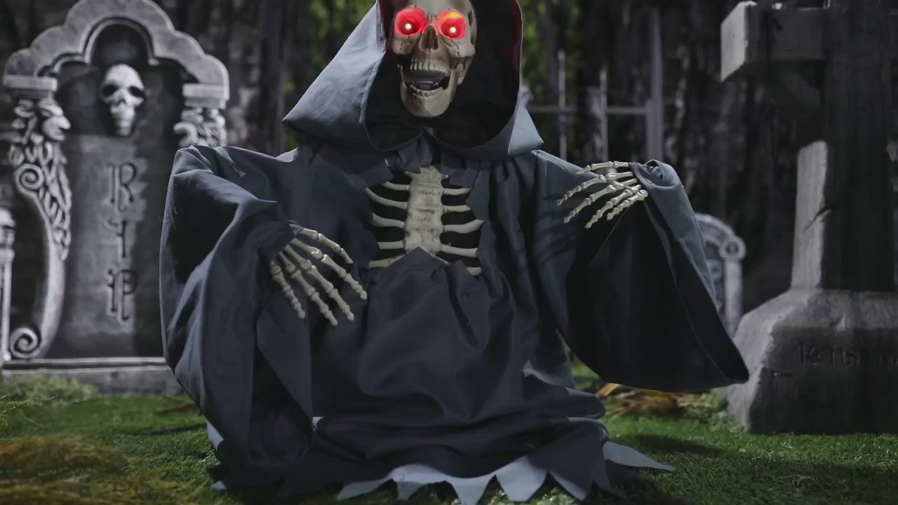 25" Animated Light Up Rising Groundbreaker Skeleton Reaper