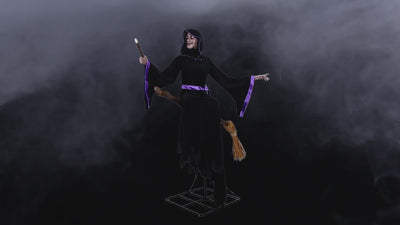 8 Ft. Animated Light-Up Hovering Witch with Broom & Wand