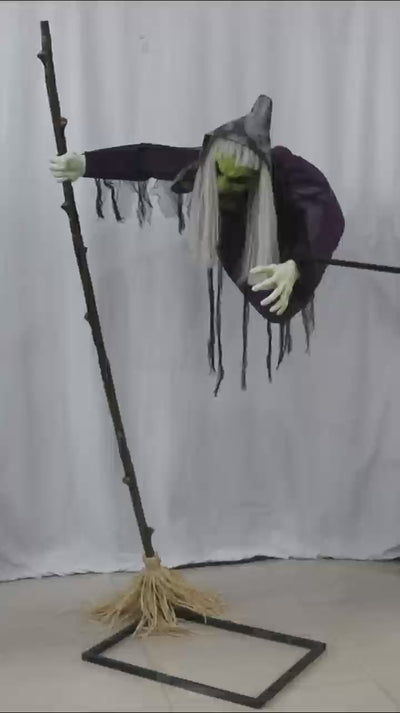 Life-Size Witch Animatronic with Broomstick 5.9 ft (1.8 mts)