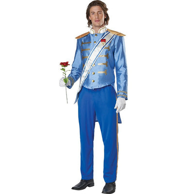 Storybook Prince Charming Men's Blue Costume with gold accents and cape