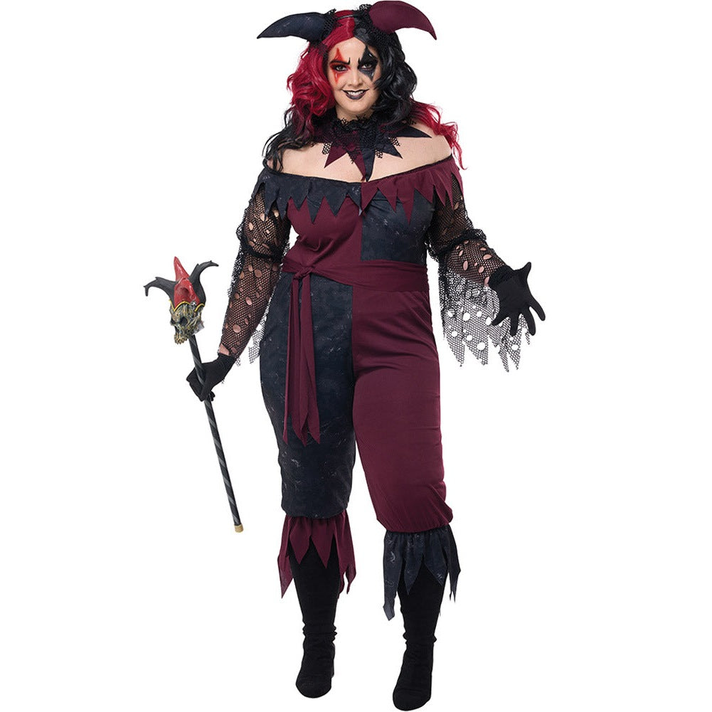 Psycho Jester Plus Size Women Costume with Black and White Diamond Pattern