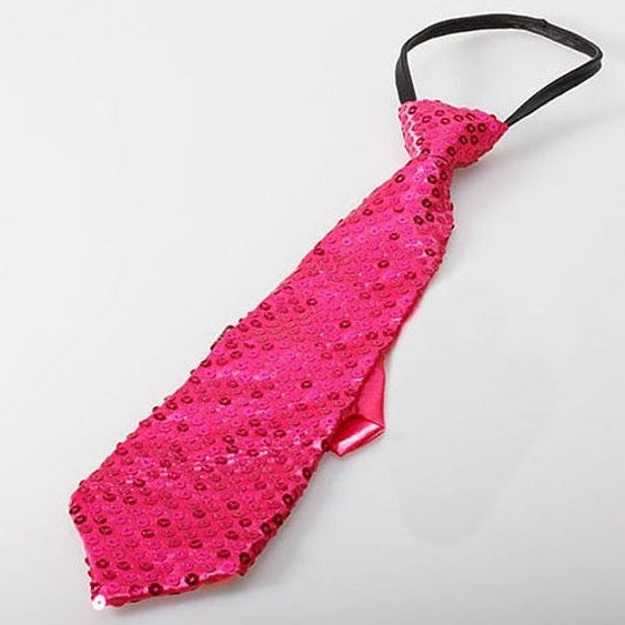 Neon Pink  Sequin Necktie with Elastic