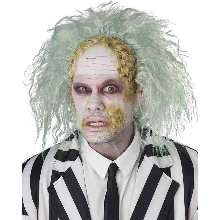 Obnoxious Ghost Bald Cap Curly Green Wig