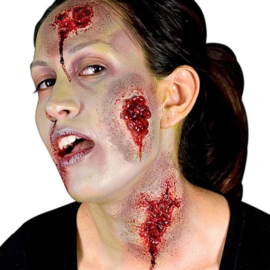 Realistic 3 piece latex prosthetics depicting oozing wounds for special effects