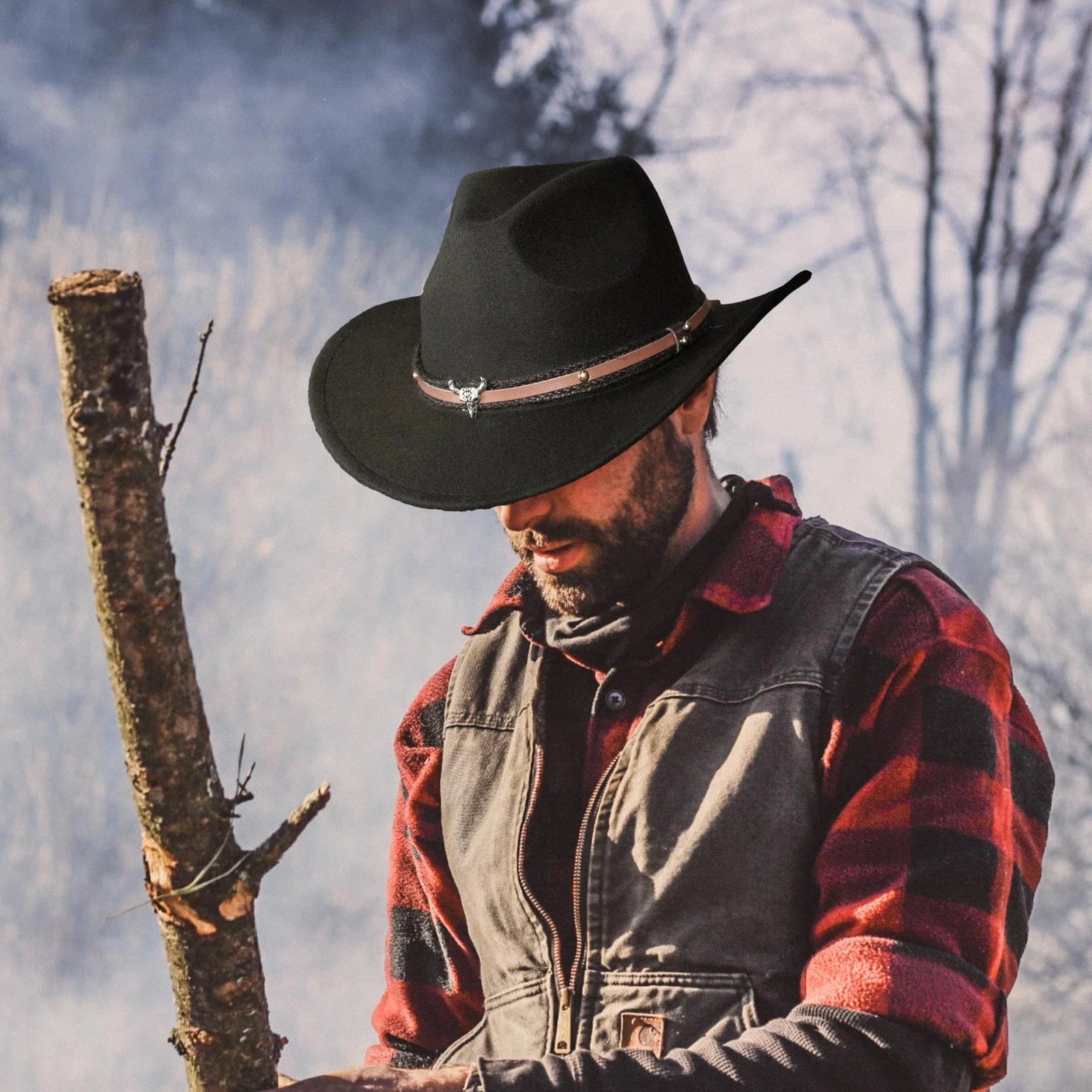 Cowboy Hat with Bull Head Band