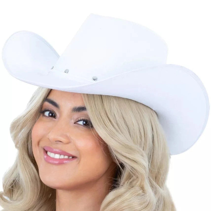 White Cowboy Hat, Felt, with Cord