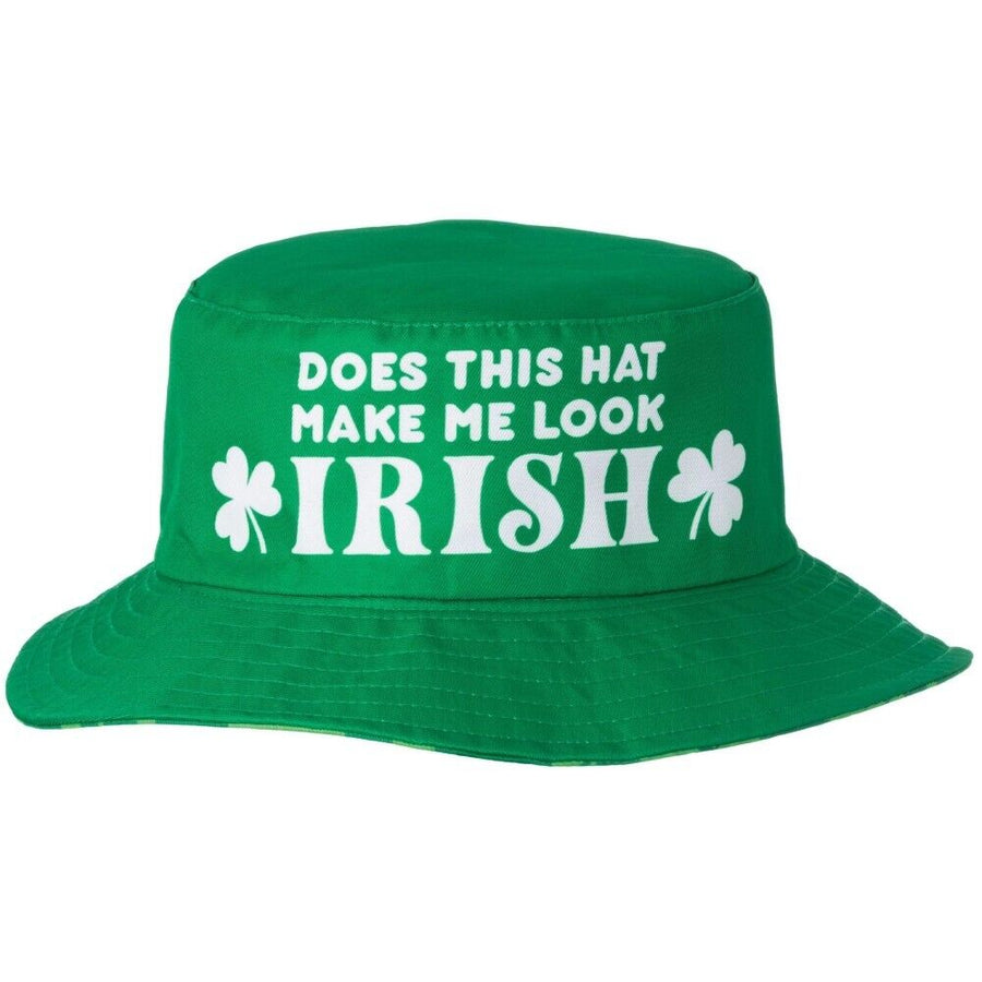 St Patrick's Day Reversible Bucket Hat featuring shamrocks and green colors