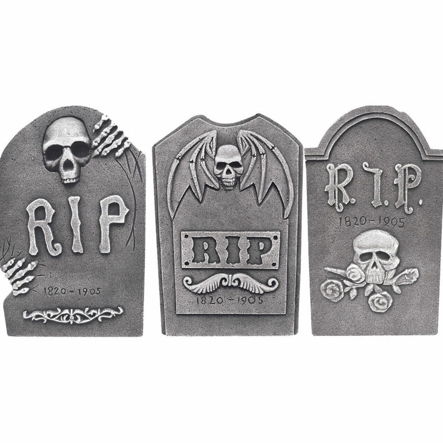 Three piece 19 Gravestone RIP Skull Decoration for Halloween decor