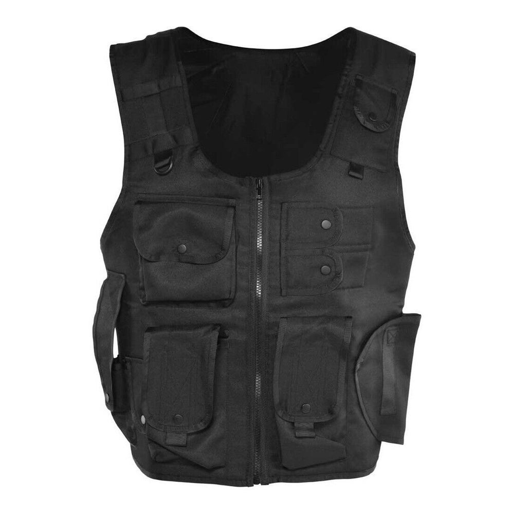 Black tactical vest for adults, perfect for SWAT costume, with adjustable fit