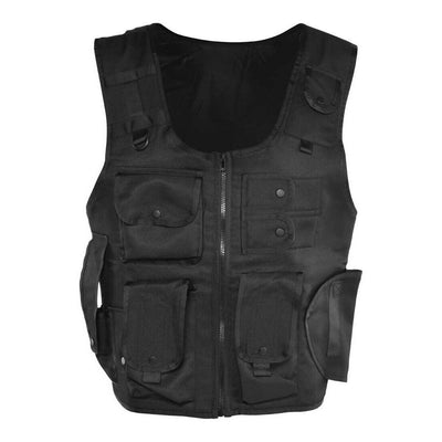 Black tactical vest for adults, perfect for SWAT costume, with adjustable fit