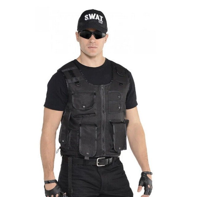 SWAT vest adult costume accessory with multiple pockets and adjustable straps