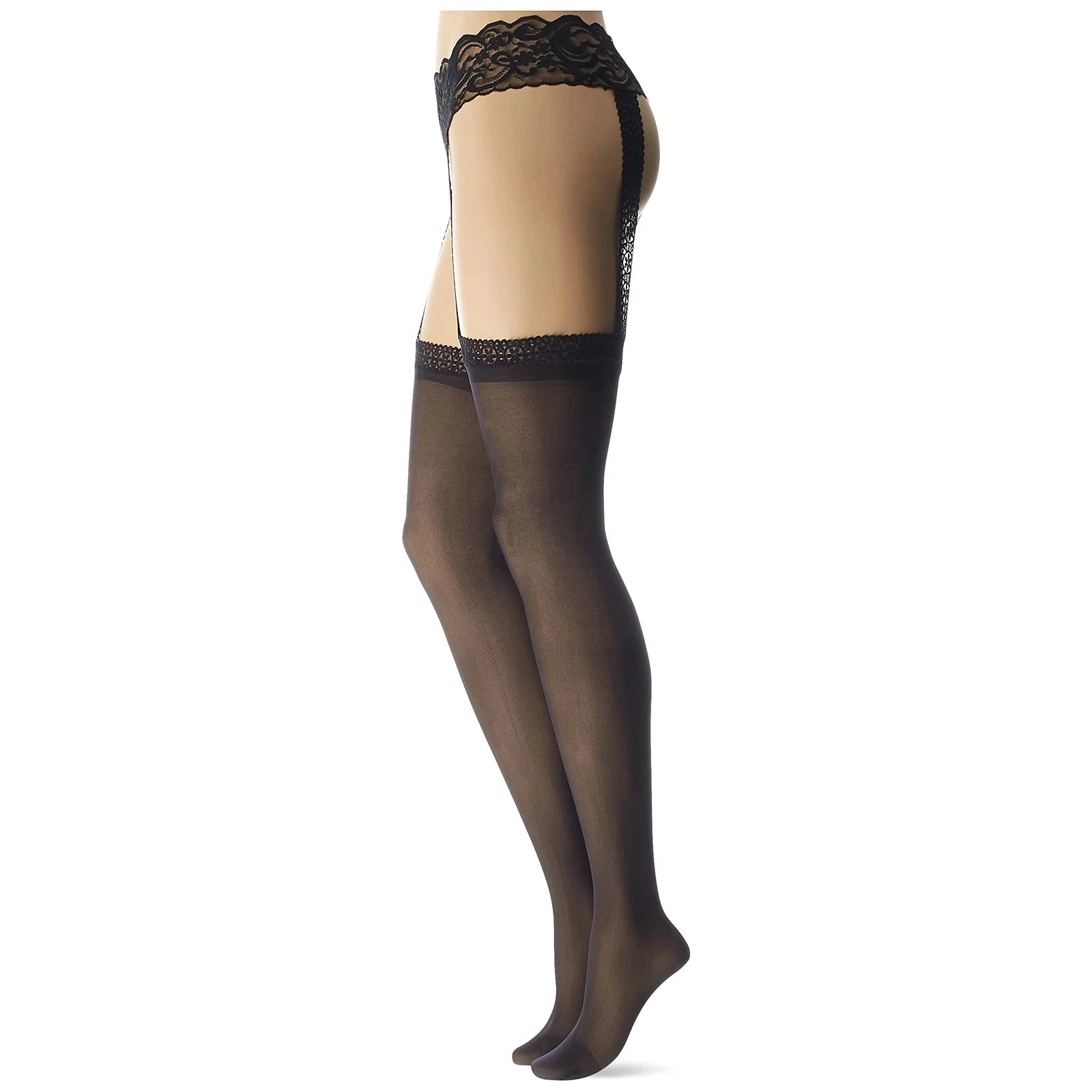 Sheer Garter Belt Pantyhose, Black