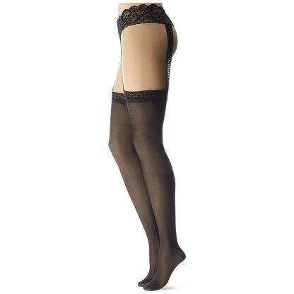 Sheer Garter Belt Pantyhose, Black