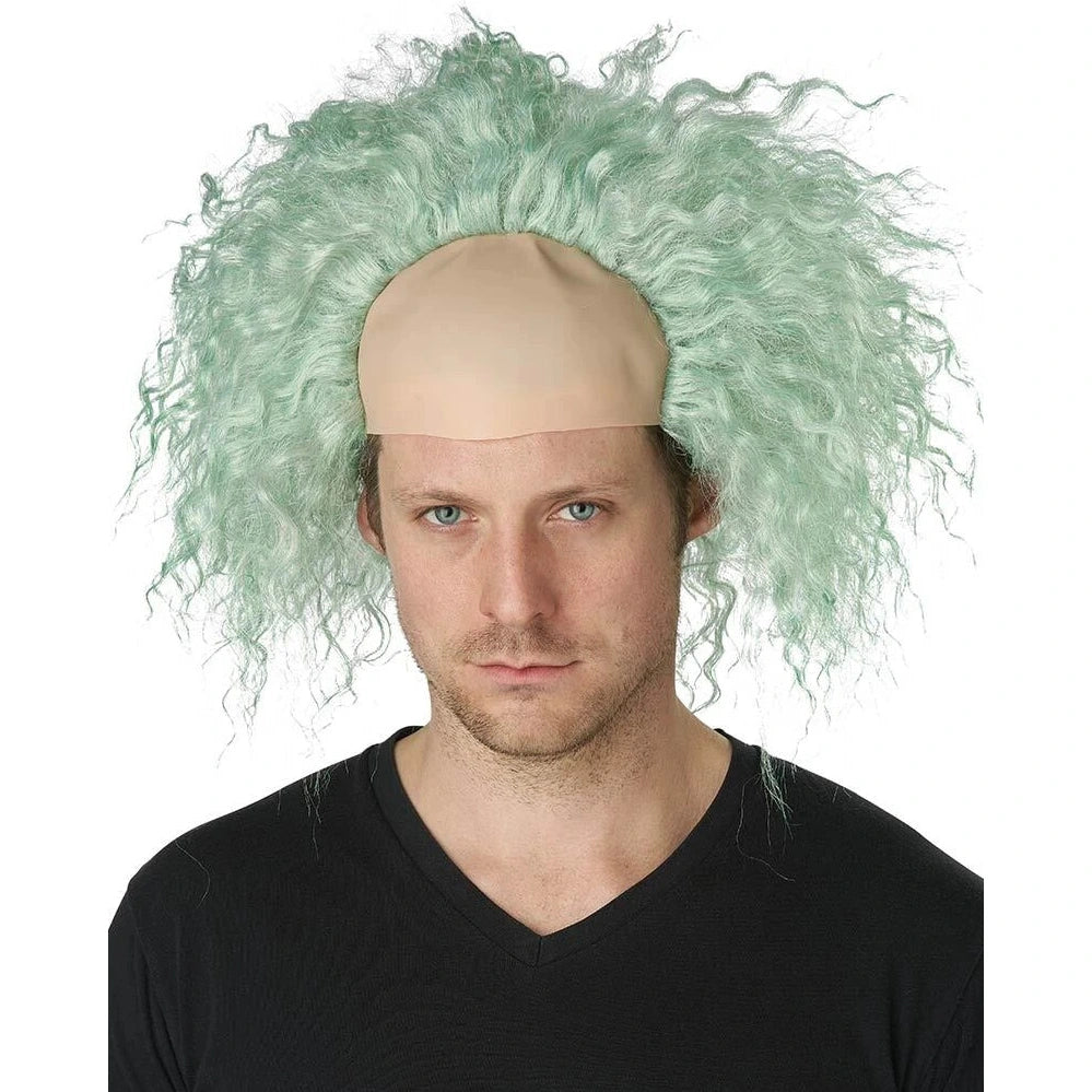 Obnoxious Ghost Bald Cap Curly Green Wig