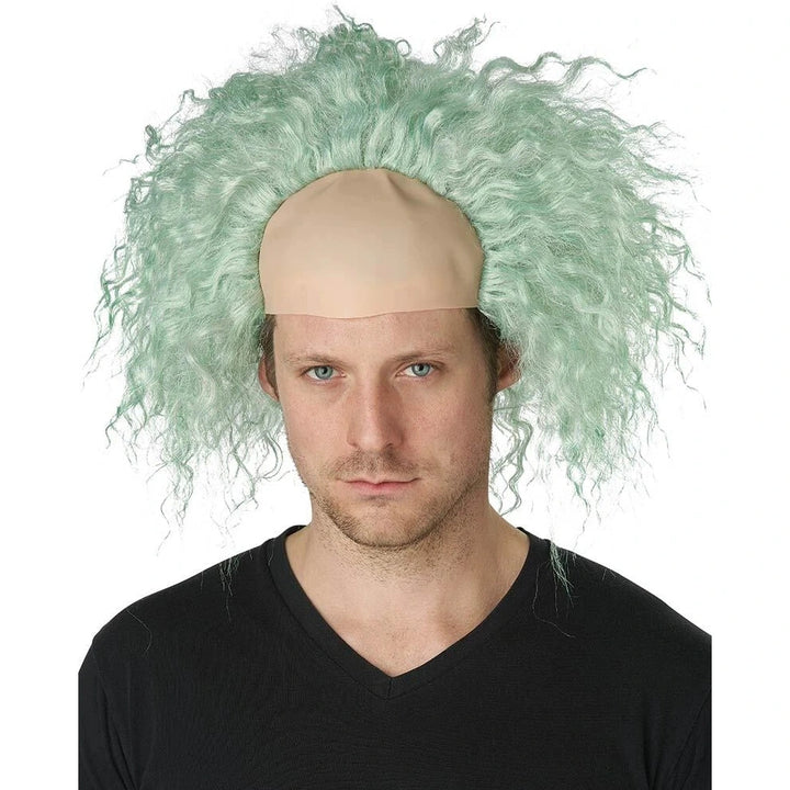 Obnoxious Ghost Bald Cap Curly Green Wig