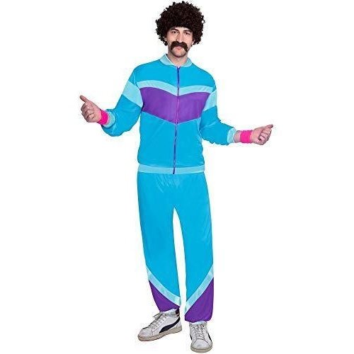Colorful retro style Shell Suit Mens Adult Costume with matching jacket and pants