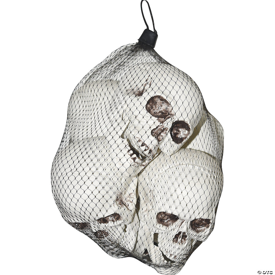 A spooky and realistic bag of 6 skull decorations for Halloween