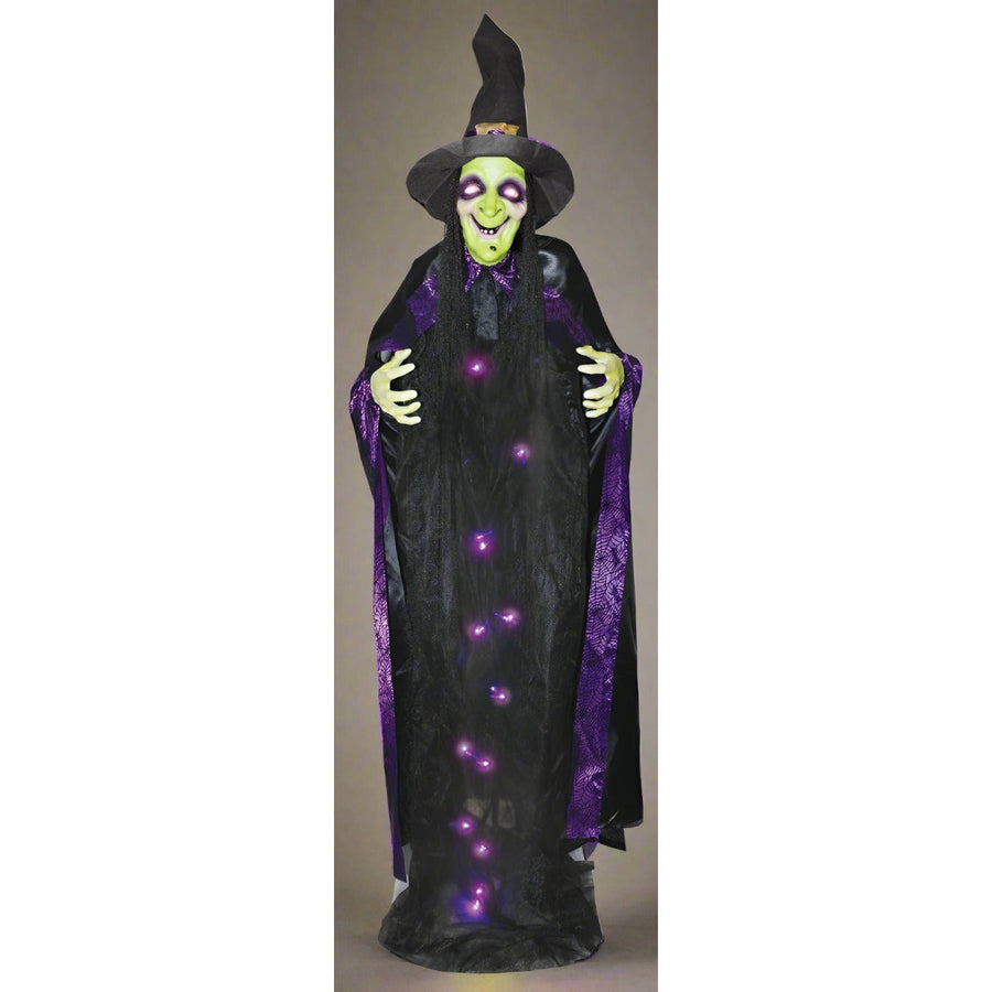 Alt text: Spooky 6 foot witch decoration with sound and light up features