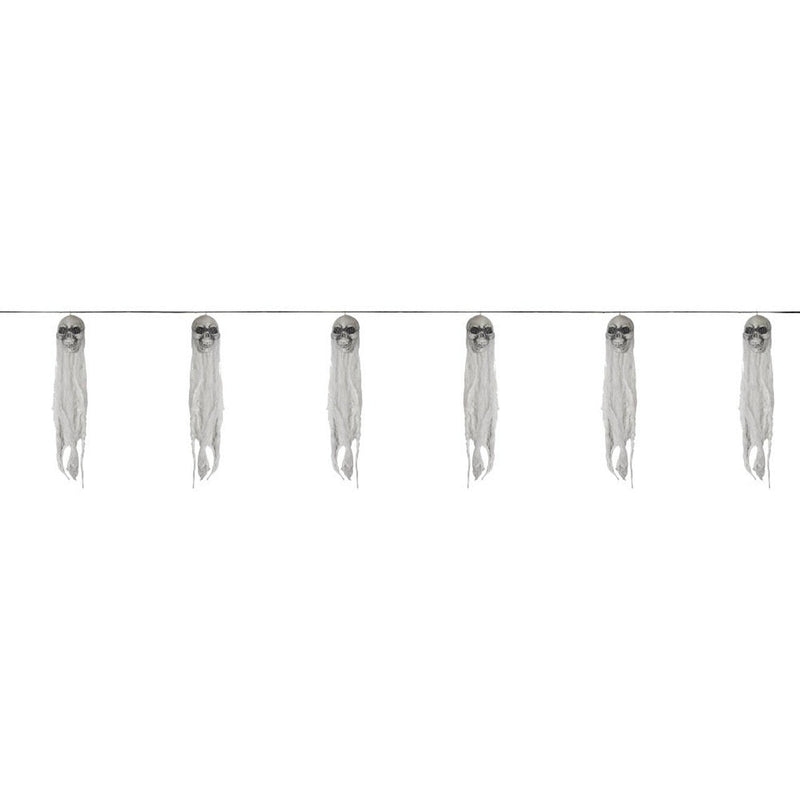 Spooky Halloween skull and ghost garland decoration for festive party atmosphere