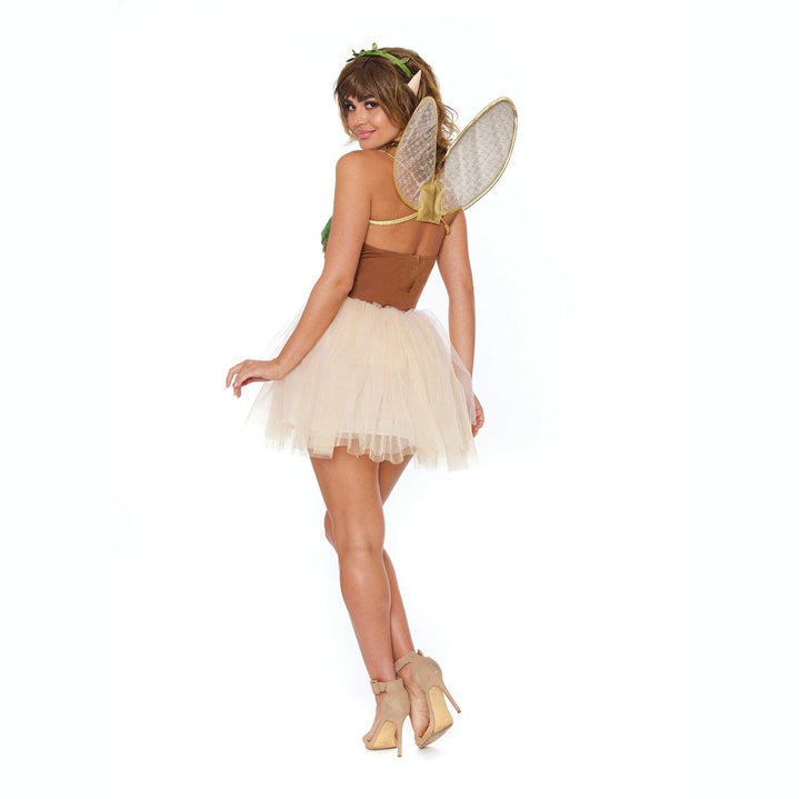  Woodland Fairy costume with floral headband, wings, and green dress