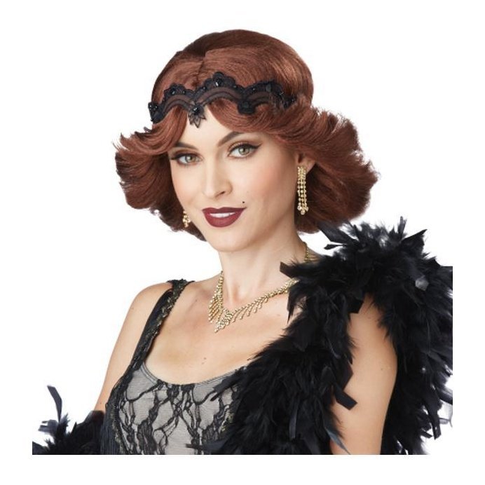 20 S Glitz And Glamour Wig & Headband Brown - Jokers Costume Mega Store