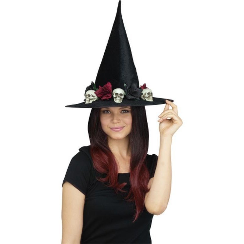 3 D Wicked Witch Hat Skulls & Roses - Jokers Costume Mega Store