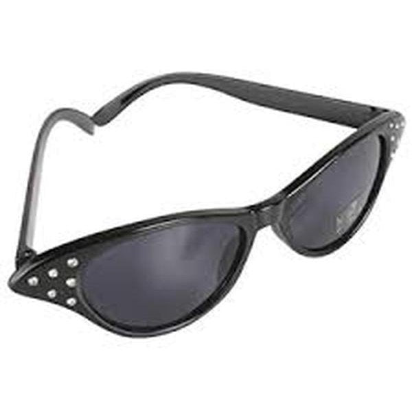 50s Black Cat Eye Sunglasses Diamante - Jokers Costume Mega Store