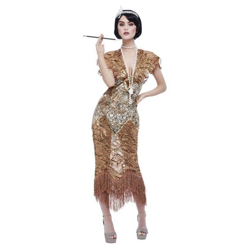 Deluxe 20s Sequin Flapper Costume Adult Gold Dress