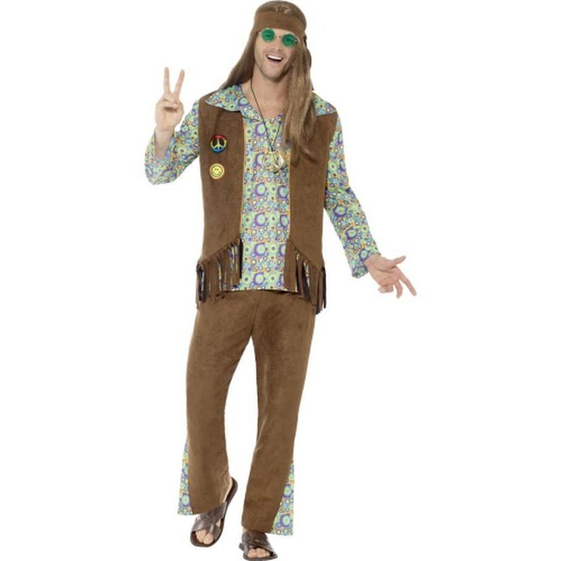 60s Hippie Costume, with Trousers, Top, Waistcoat - Jokers Costume Mega Store