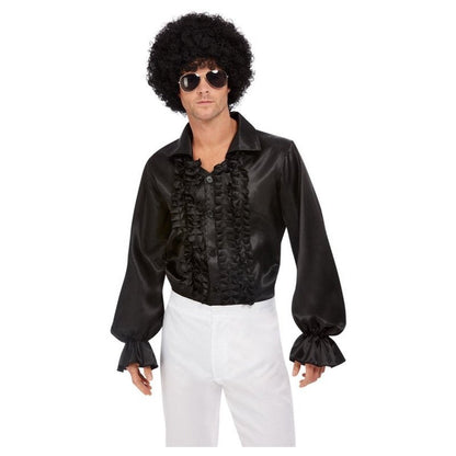 60's Ruffled Shirt, Black - Jokers Costume Mega Store